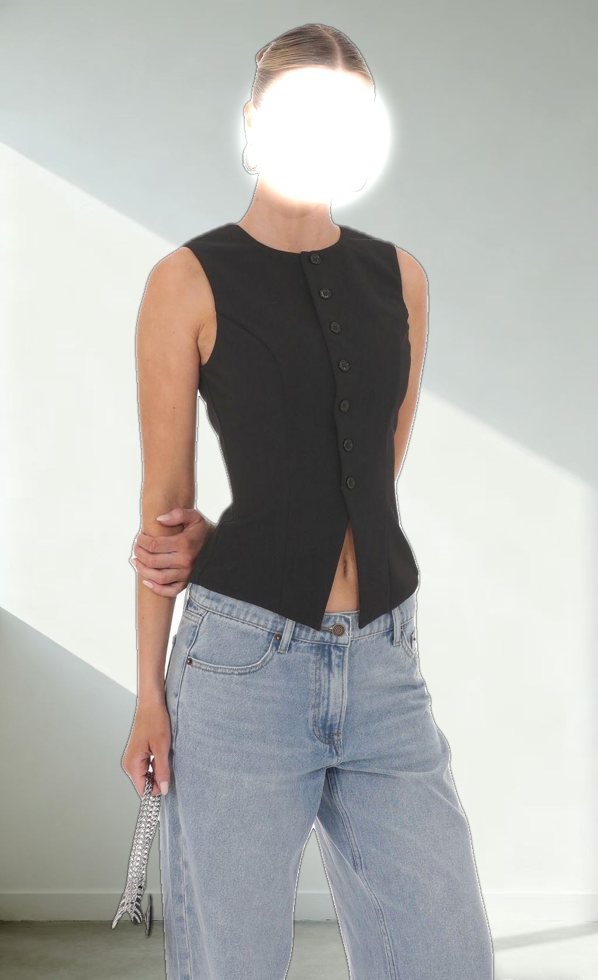 High Neck Vest in Black
