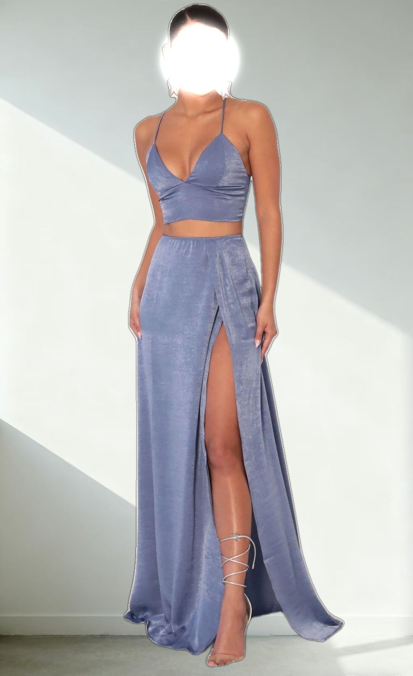 Satin Maxi Set in Palace Blue
