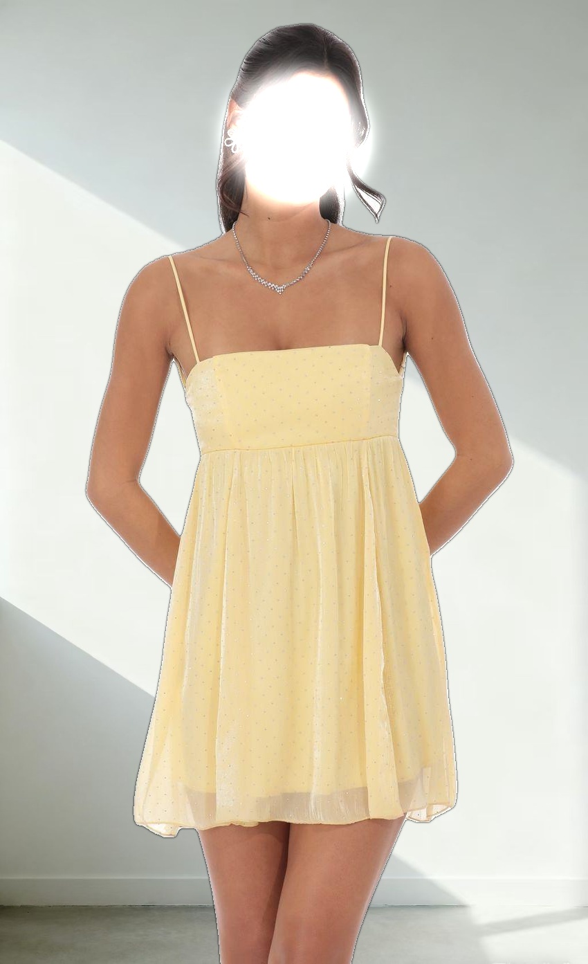 Rhinestone Babydoll Dress in Yellow