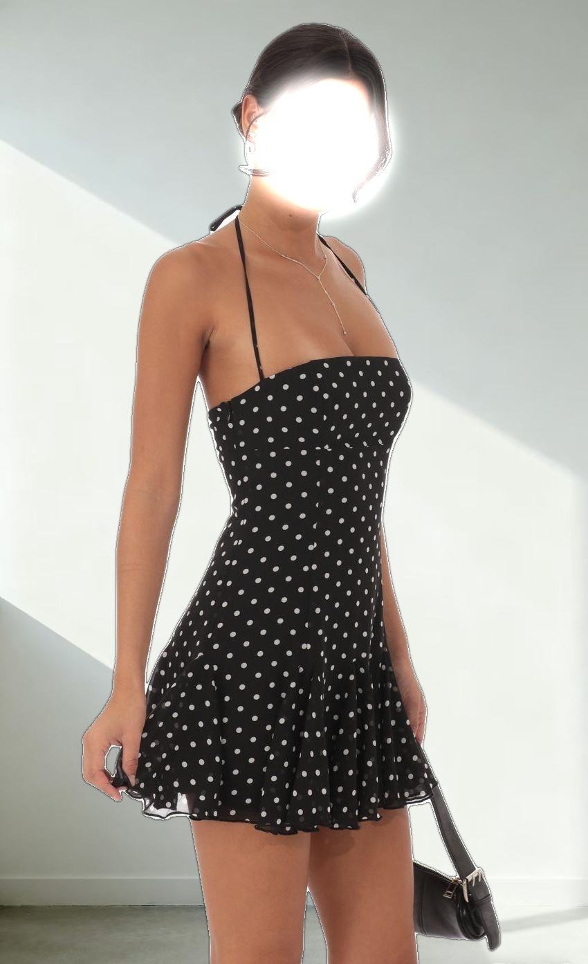 Halter Polka Dot Dress in Black