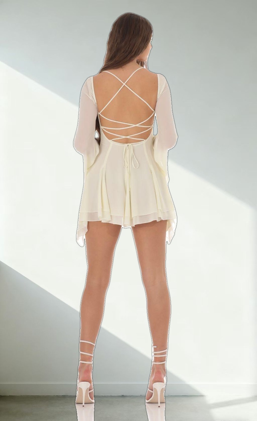 Chiffon Flare Sleeve A-line Dress in Cream