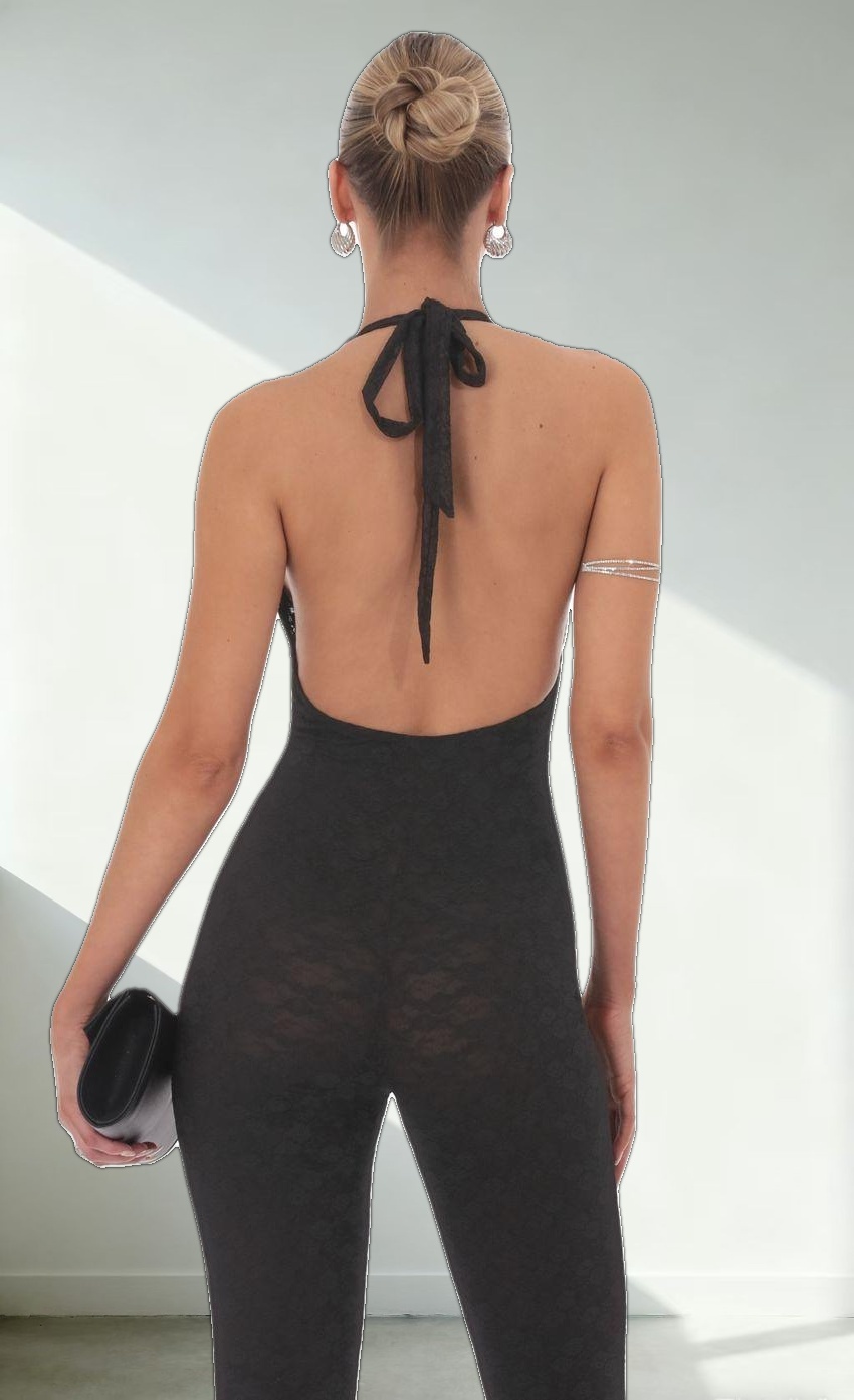 Lace Halter Jumpsuit in Black