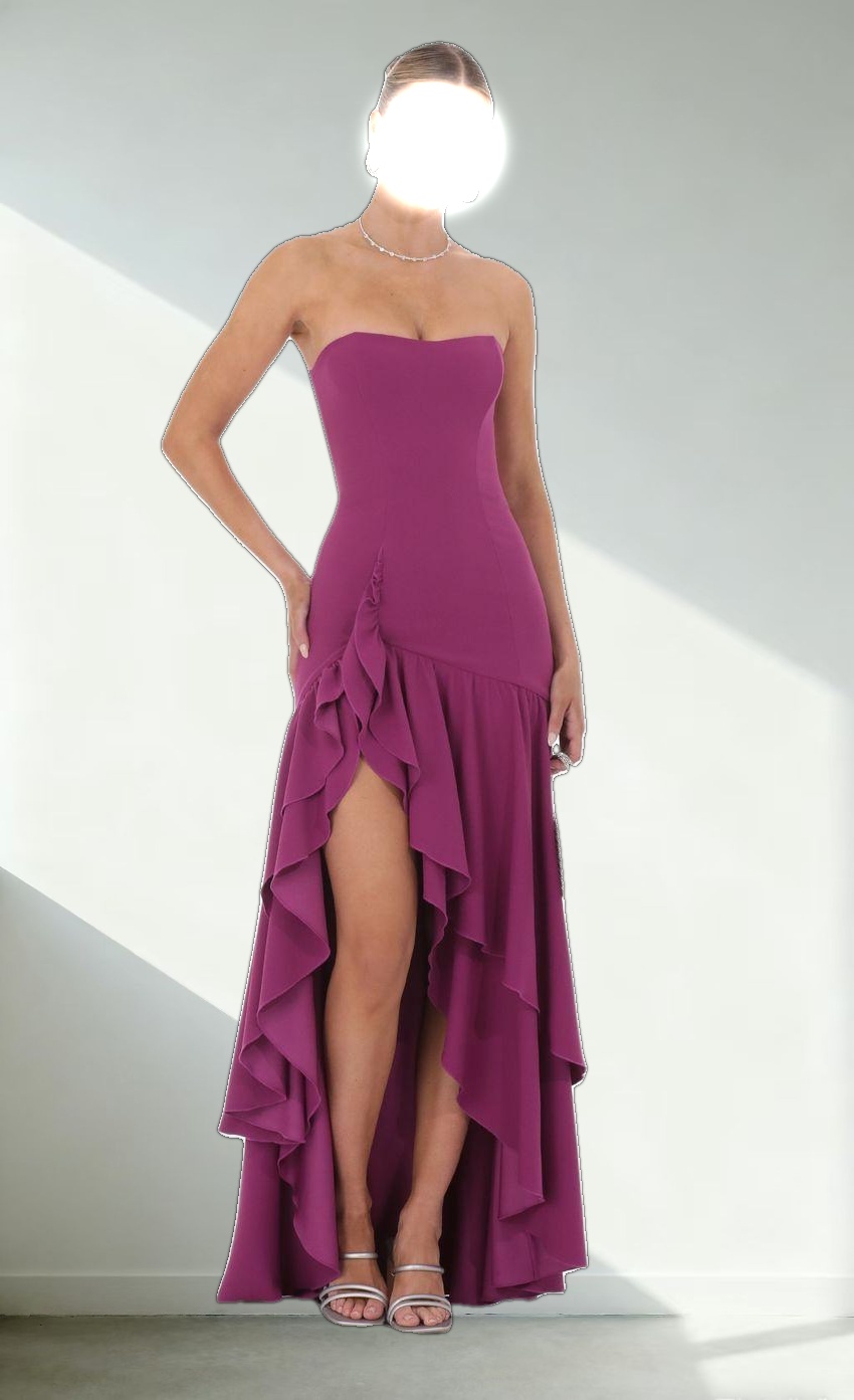 Fishtail Strapless Corset Maxi Dress in Plum