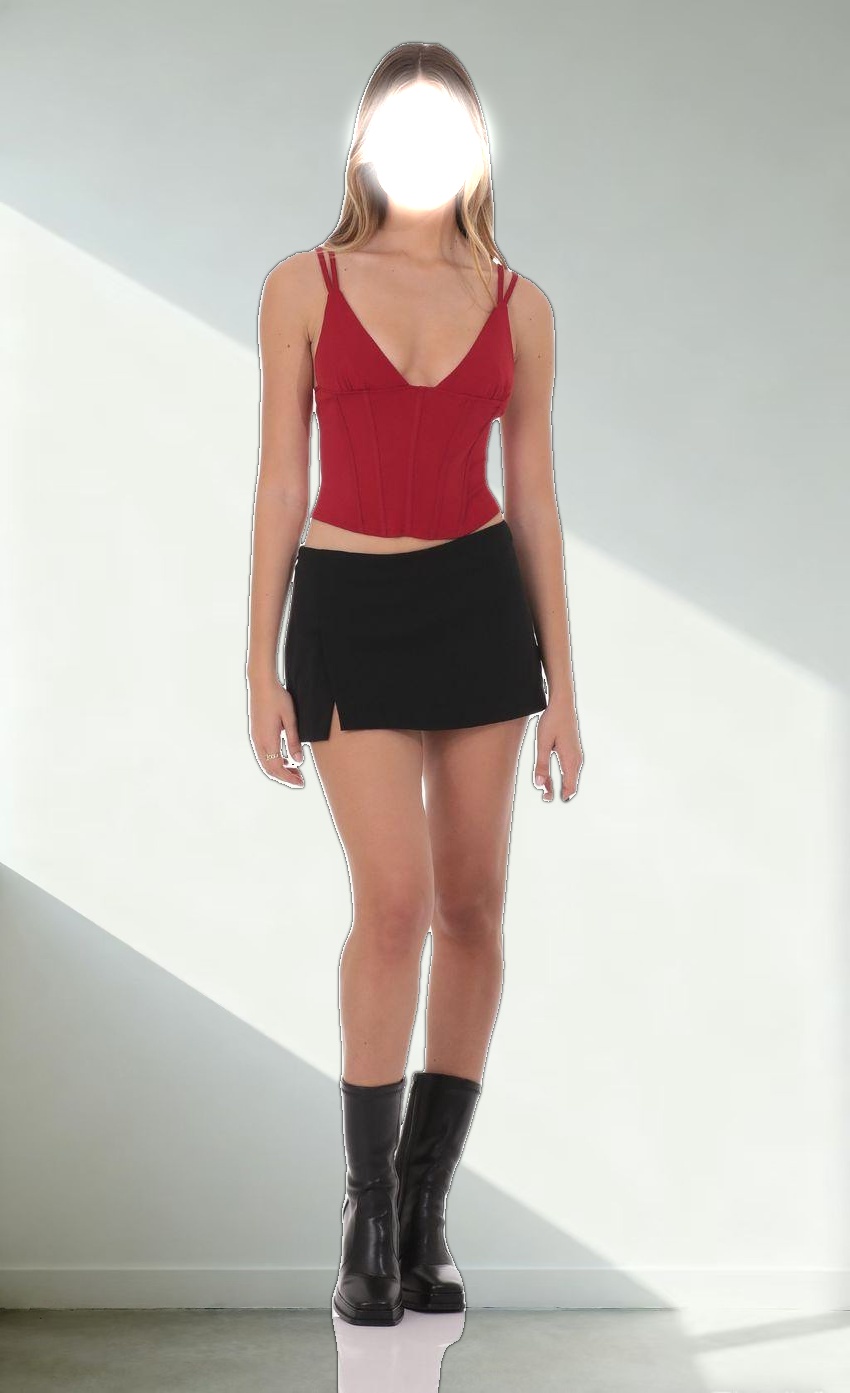 Corset V-Neck Top in Red