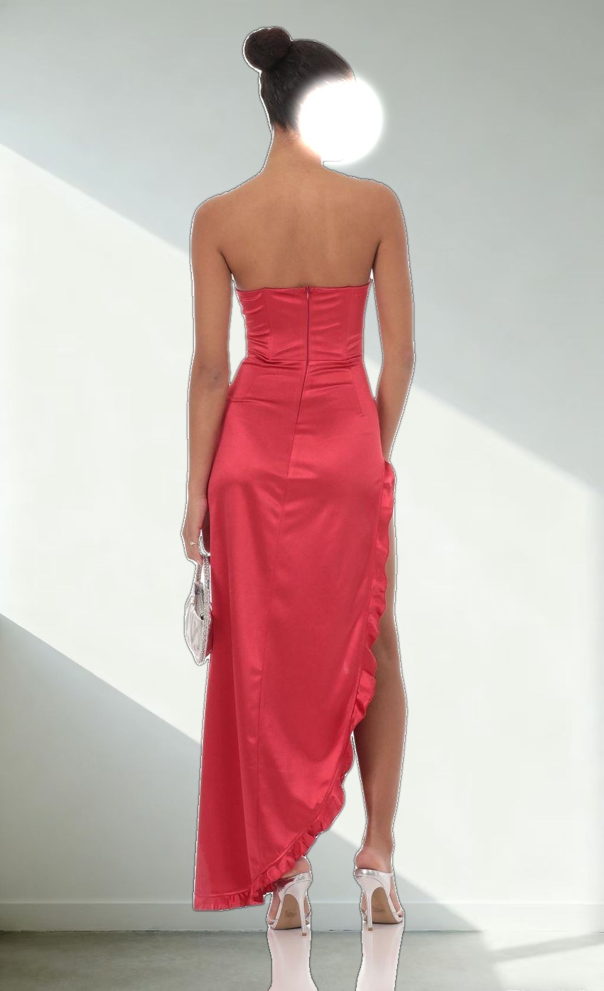Satin Corset Maxi Dress in Red