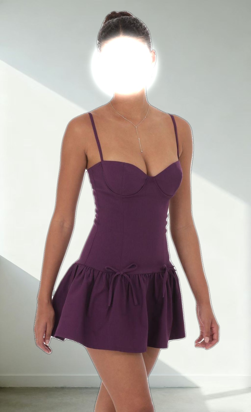 Double Bow Drop Waist Dress in Purple