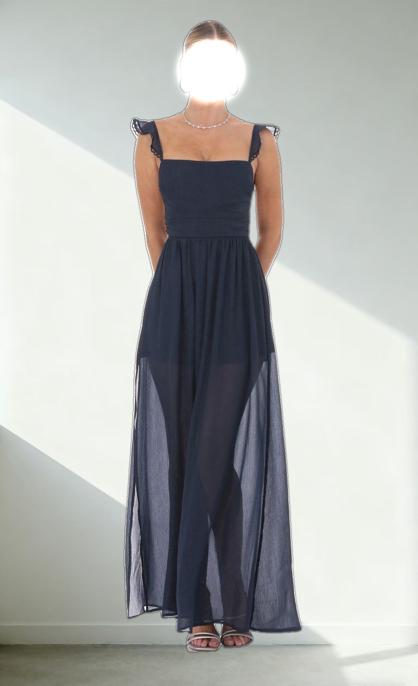 Shimmer Chiffon Maxi Dress in Navy