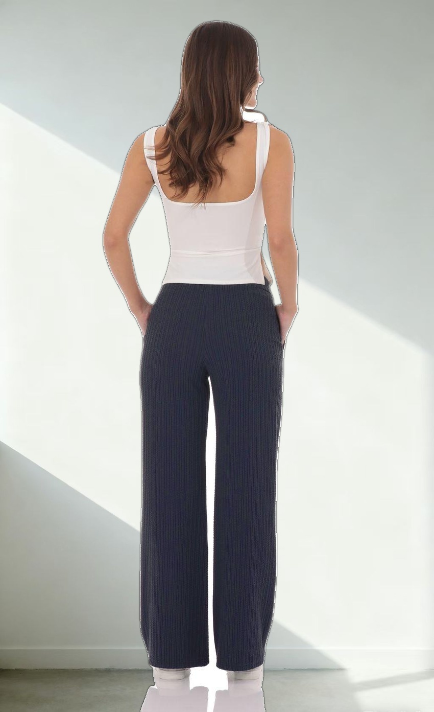 Textured Ribbed Drawstring Pants in Navy