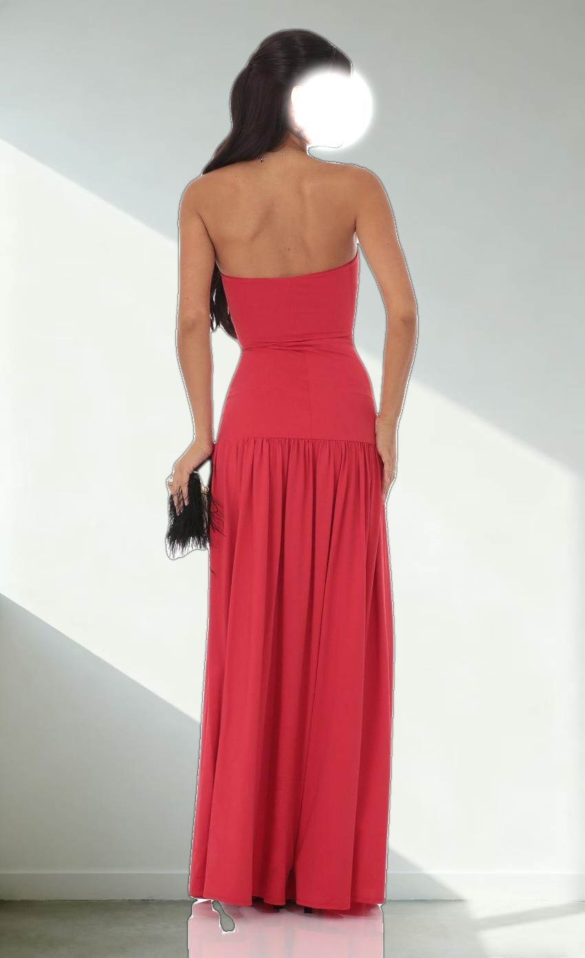 Strapless Drop Waist Maxi Dress in Red