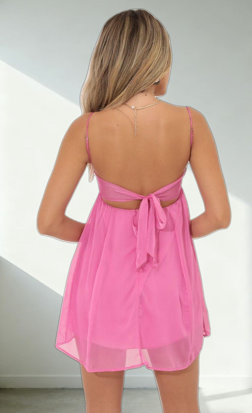 Chiffon Baby Doll Dress in Pink