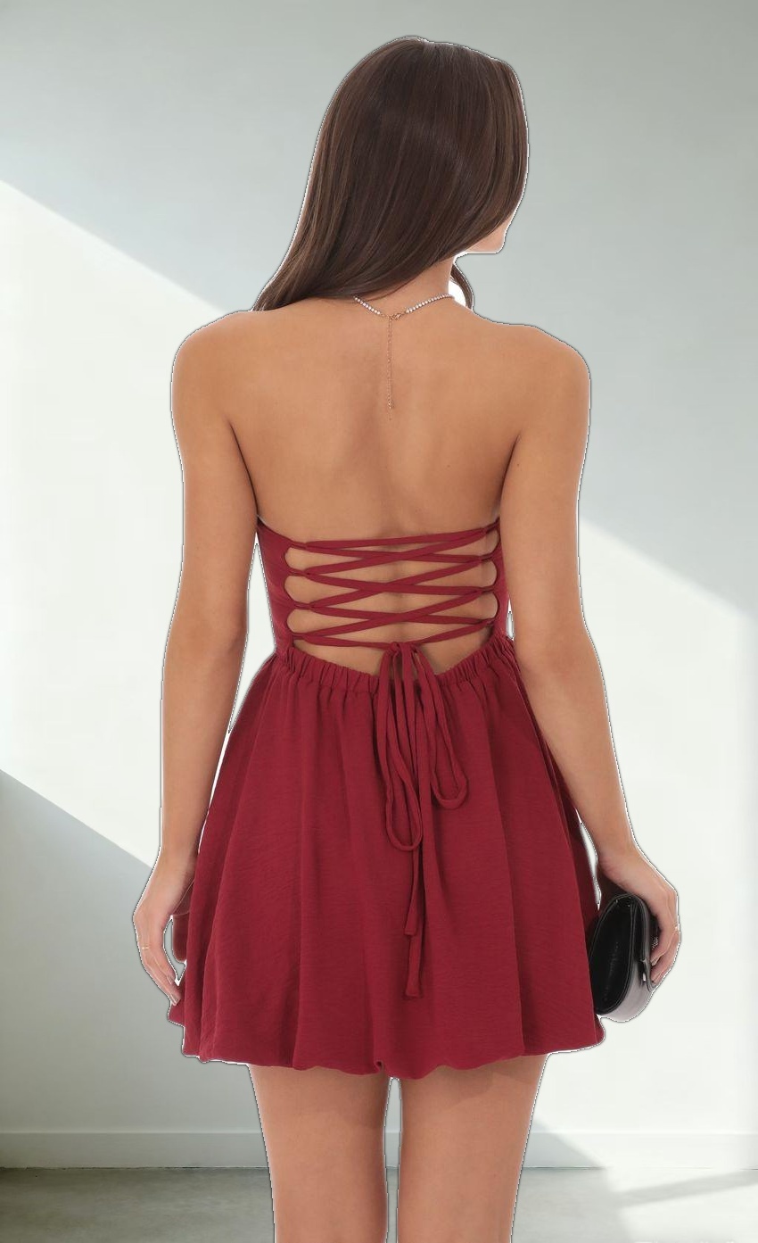 Strapless Bubble Dress in Maroon