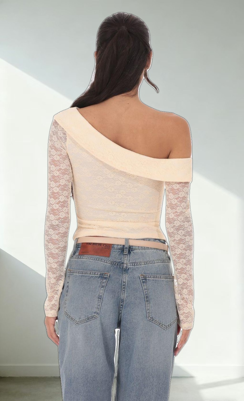 Lace Off Shoulder Top in Pastel Peach