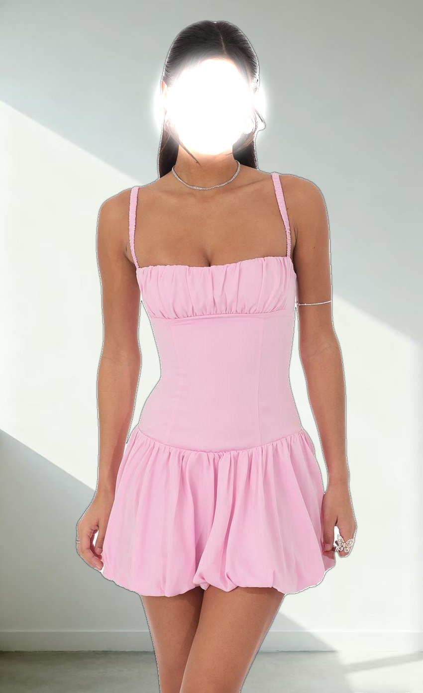Ruched Bust Bubble Dress in Pink