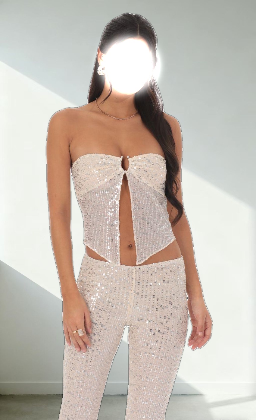 Flyaway Sequin Two Piece Set in Champagne