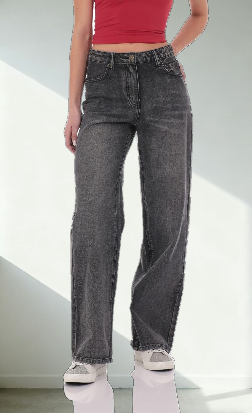 High Rise Wide Leg Jeans in Faded Black