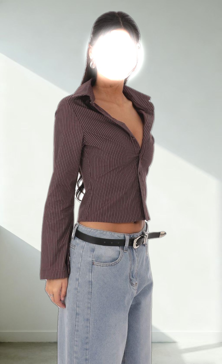 Pinstripe Button-Up Shirt in Brown