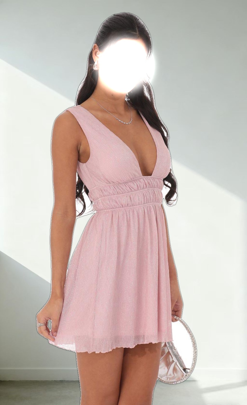 Crinkle Shimmer A-line Dress in Pink