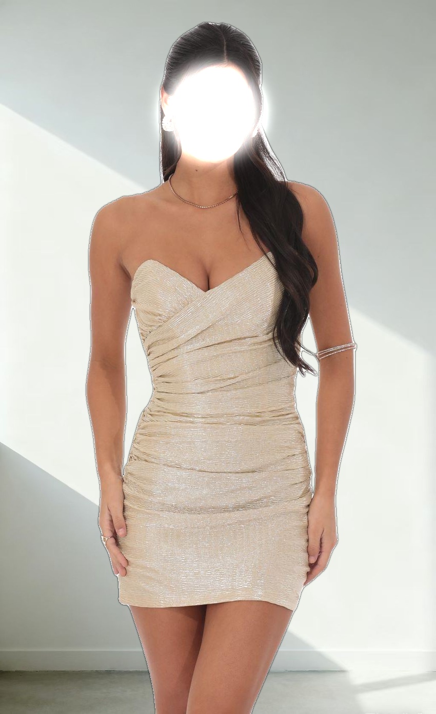 Foiled Pointed Corset Bodycon Dress in Champagne