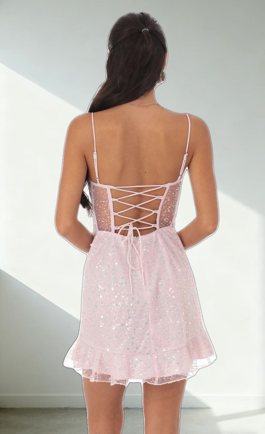 Sequin Ruffle Dress in Pale pale Pink