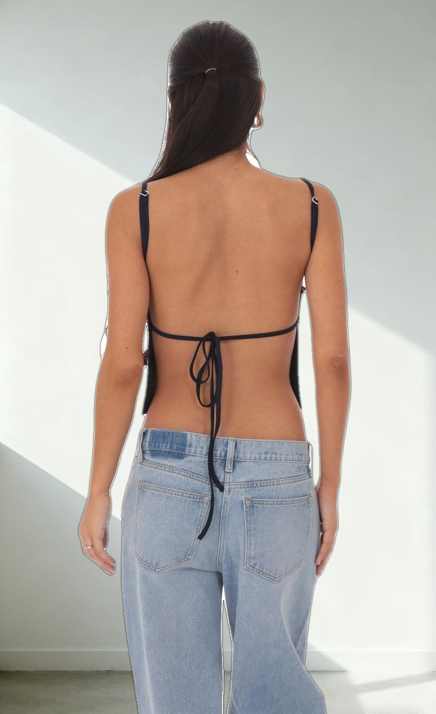 Embellished Backless Top in Navy