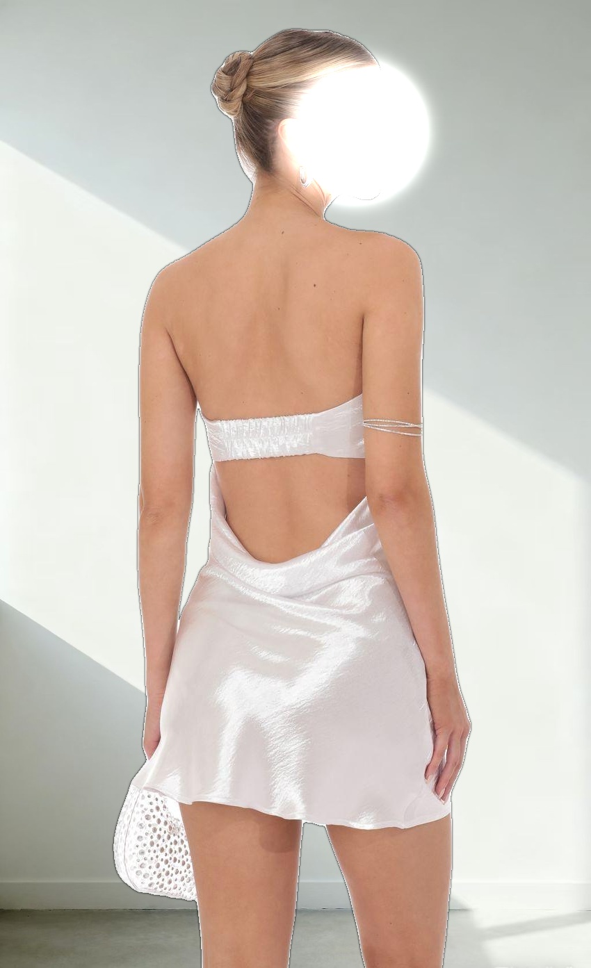 Satin Strapless Slip Dress in White