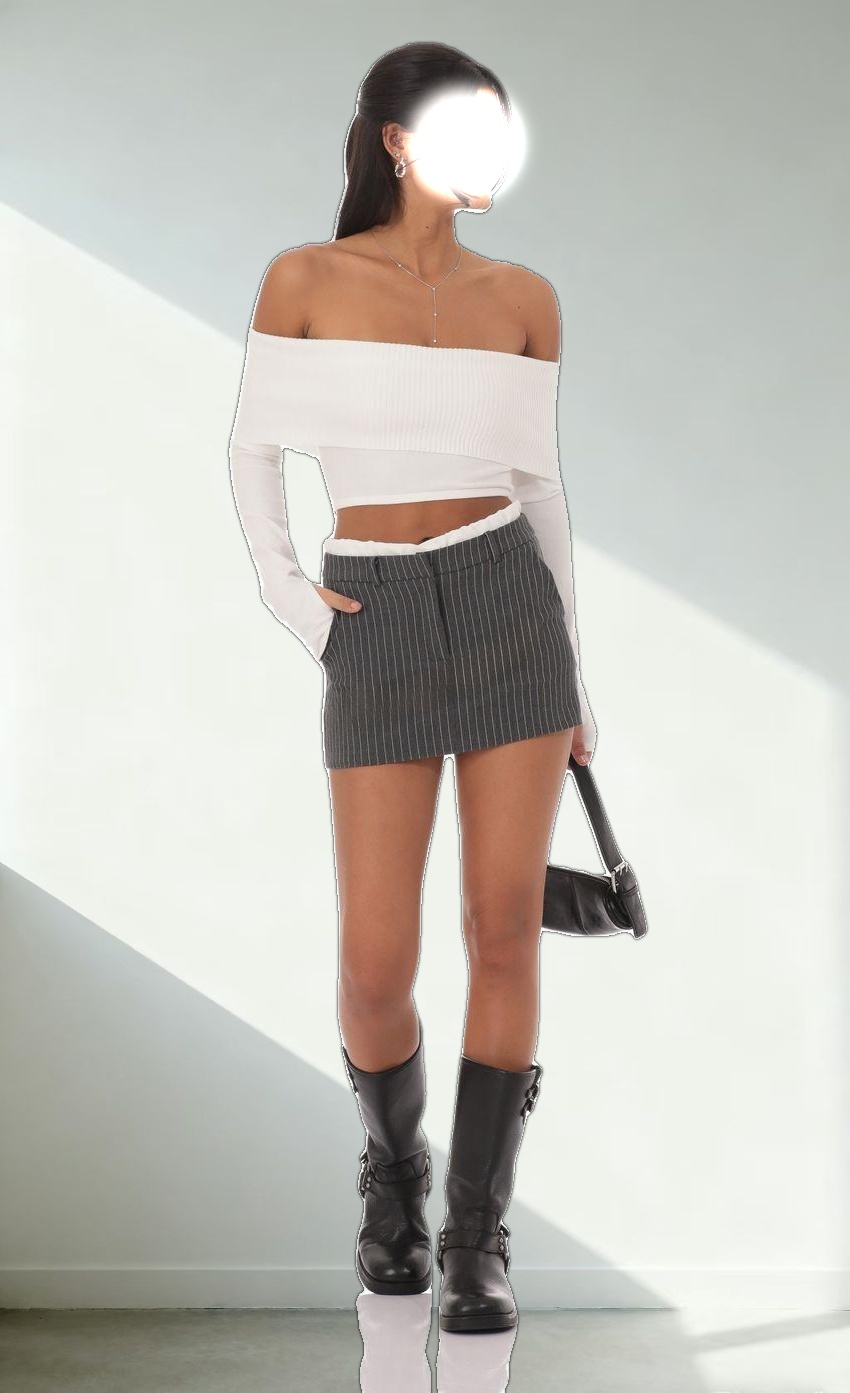 Faux Layered Pinstriped Skort in Grey