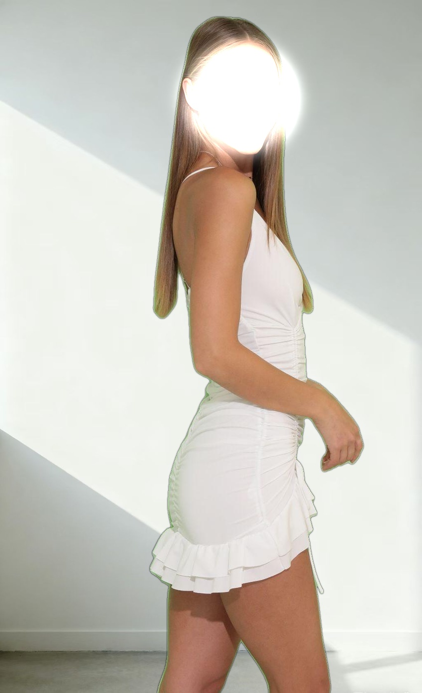 Side Ruched Dress in White