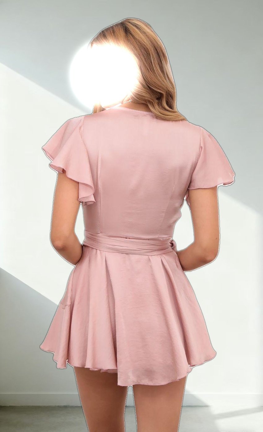 Satin Wrap Dress in Blush