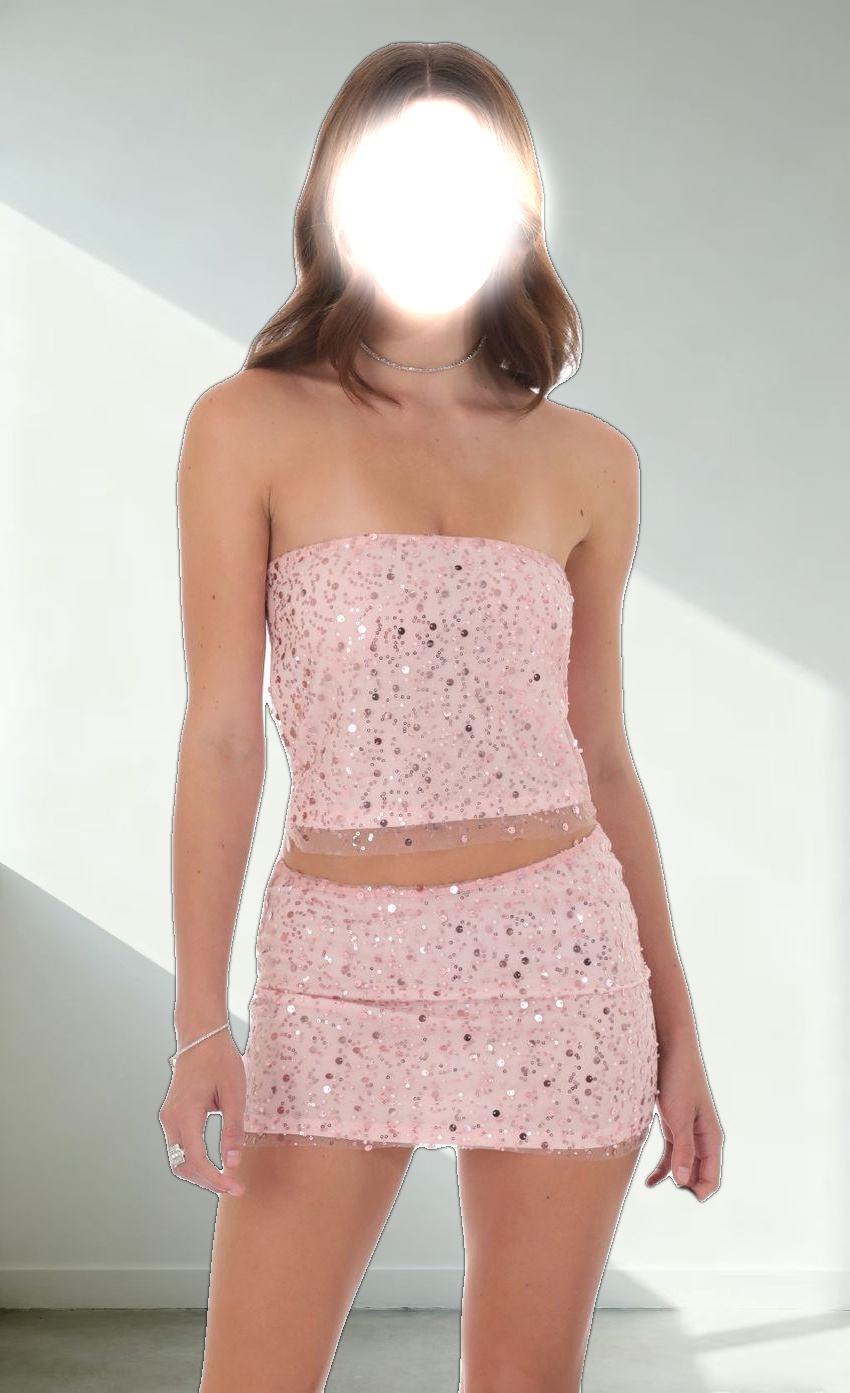 Sequin Strapless Two Piece Set in Baby Pink