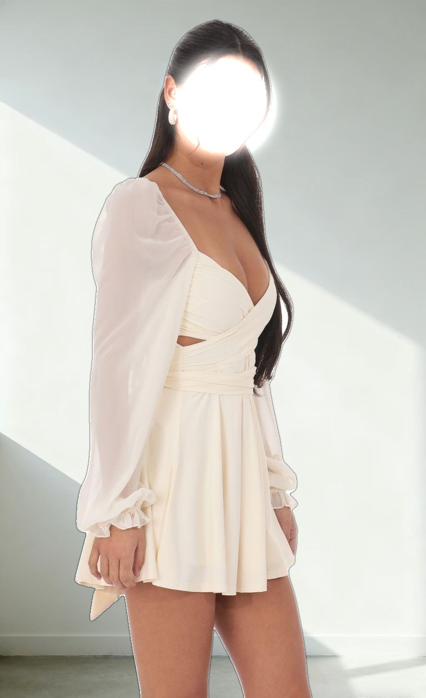 Puff Sleeve Wrap Dress in Cream