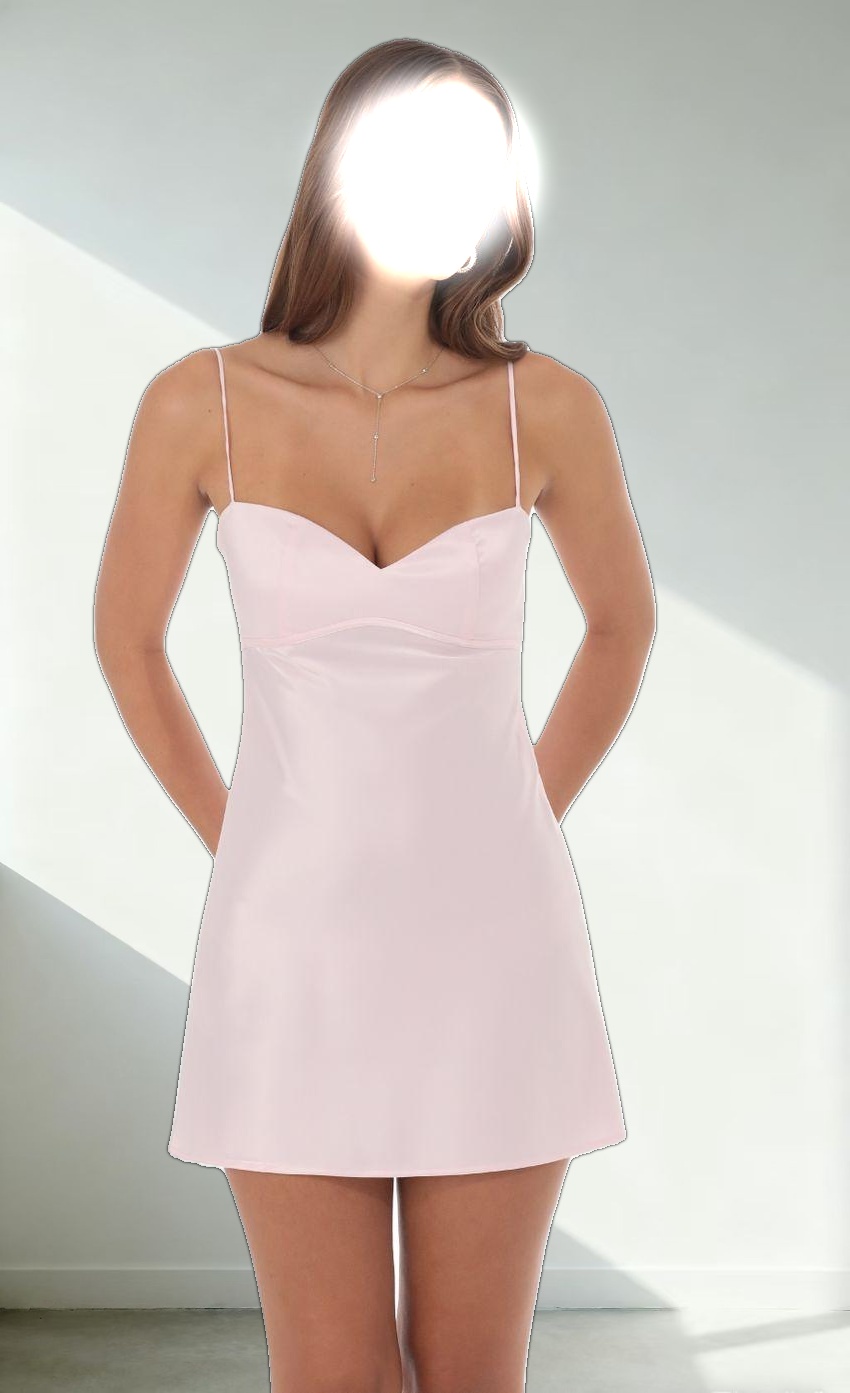 Satin Sweetheart Neck Dress in Pink