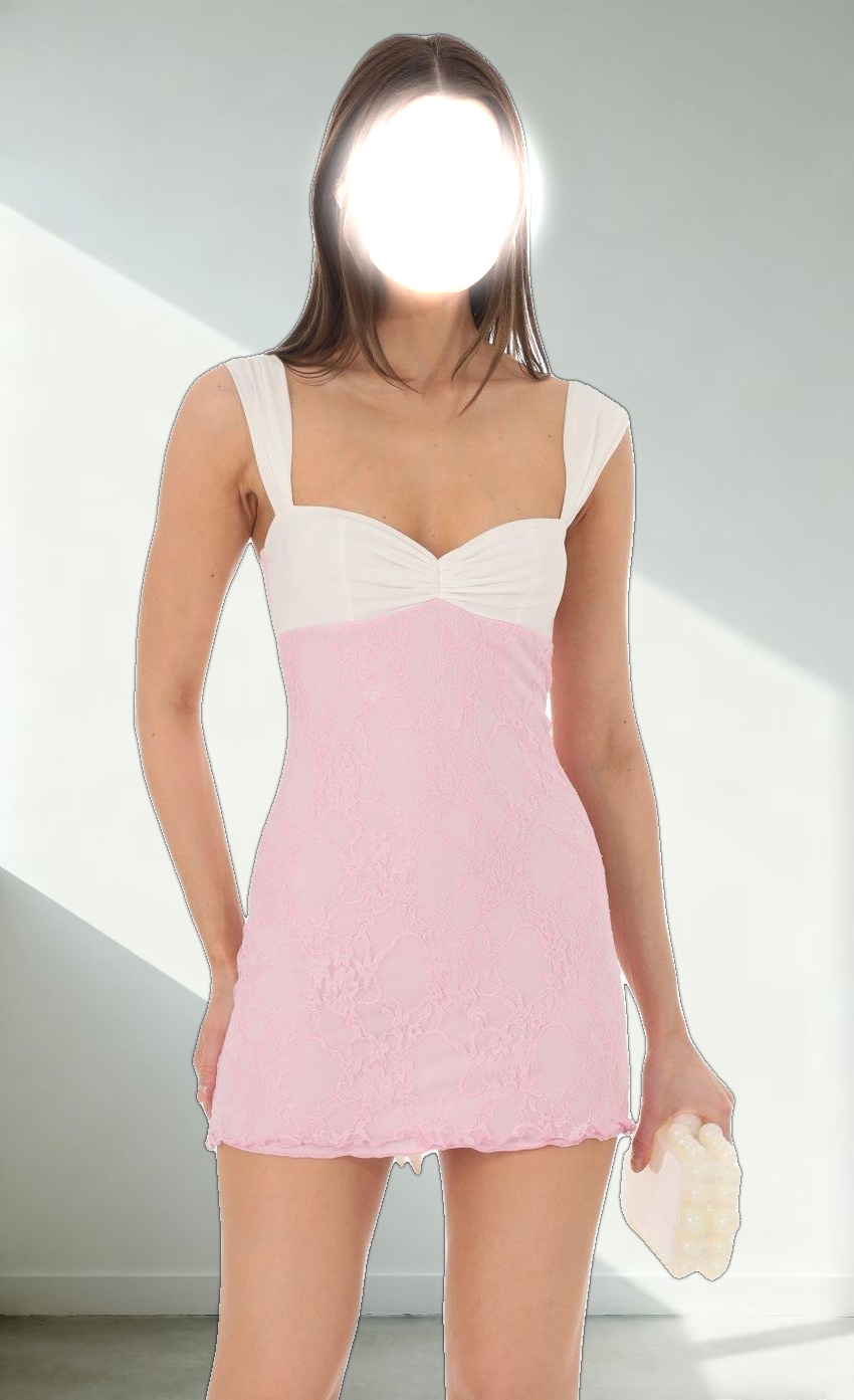 Two Toned Lace Dress in White and Pink