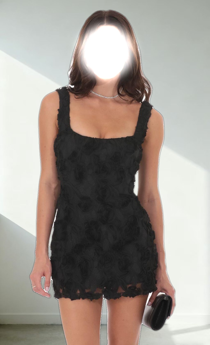 Textured Floral Bodycon Dress in Black