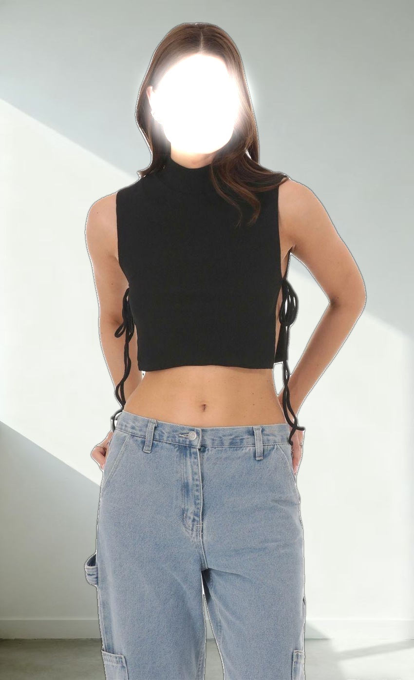 Ribbed Mock Neck Top in Black