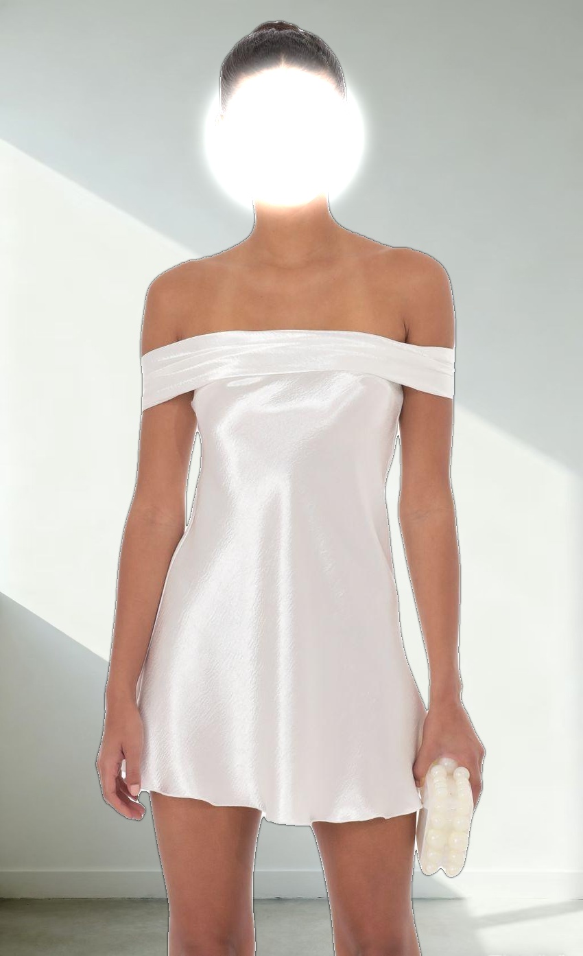 Satin Off Shoulder Dress in White