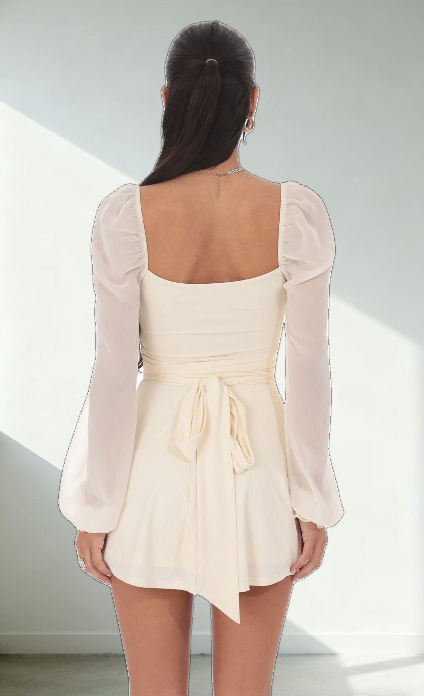 Puff Sleeve Wrap Dress in Cream