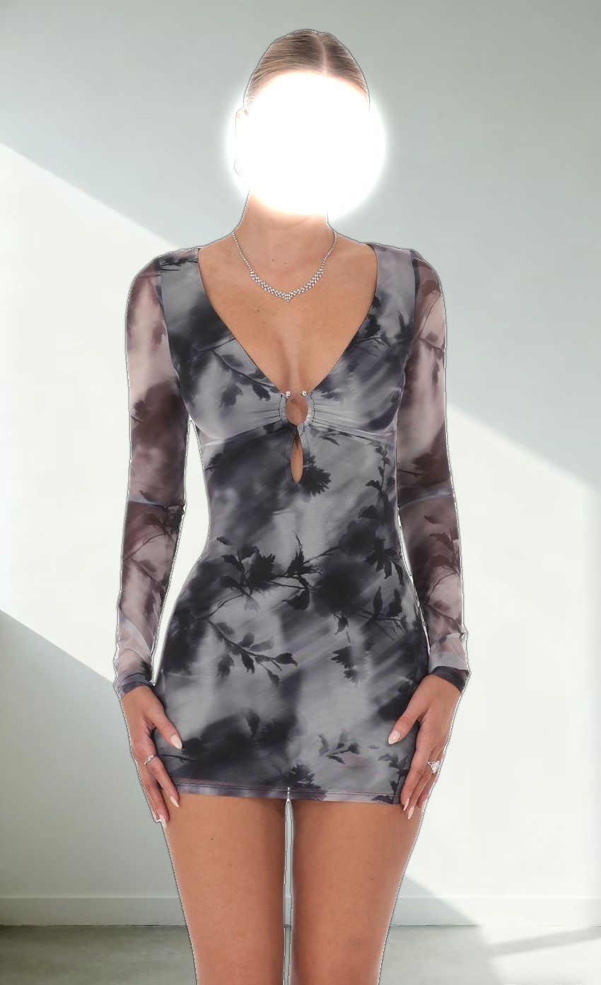 Midnight Print Bodycon Dress in Grey