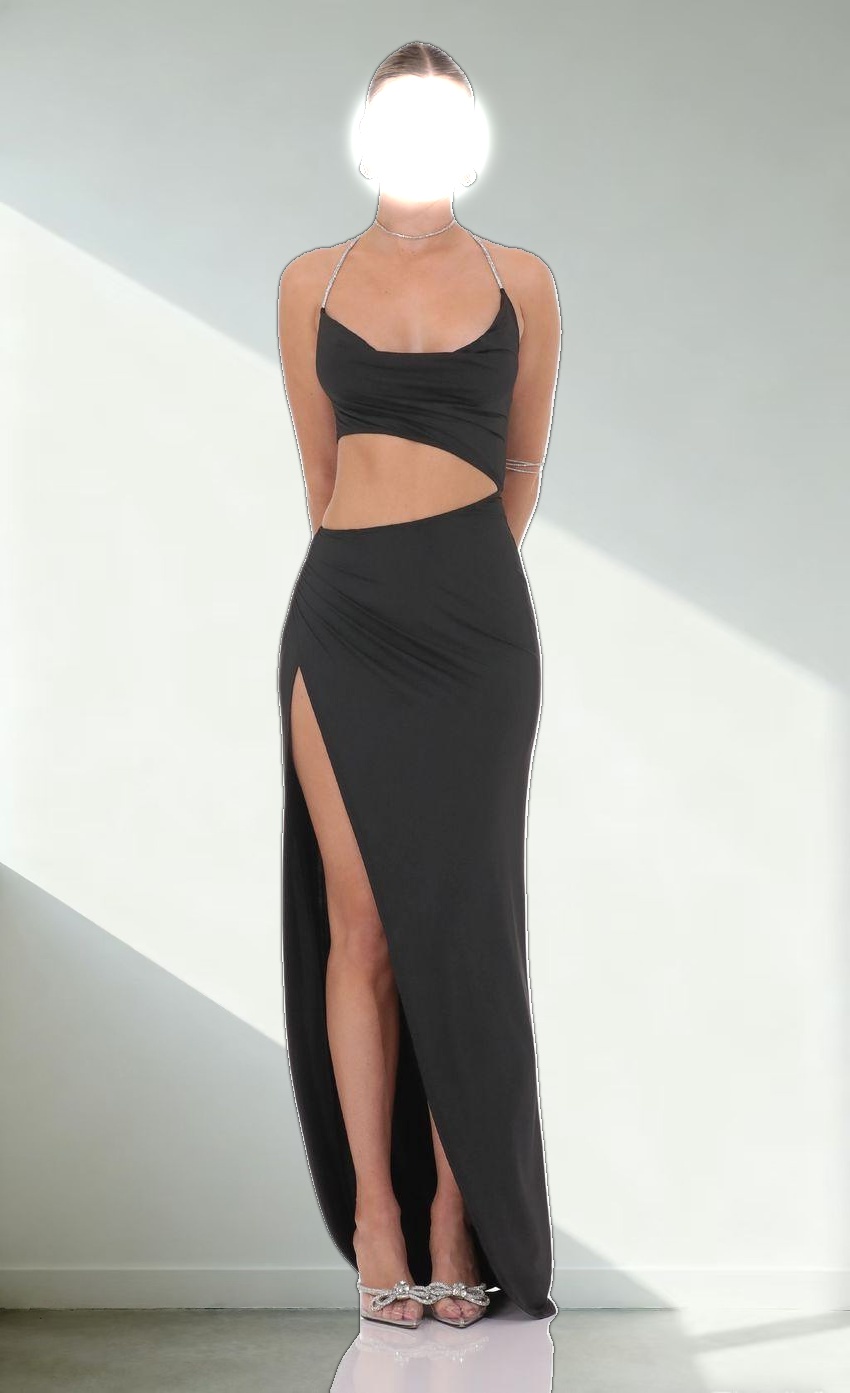 Rhinestone Cutout Maxi Dress in Black