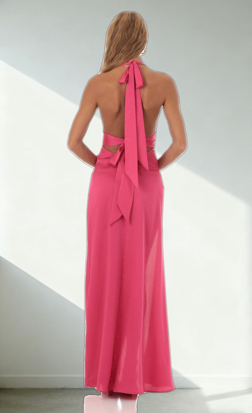 Satin Halter Dress in Pink