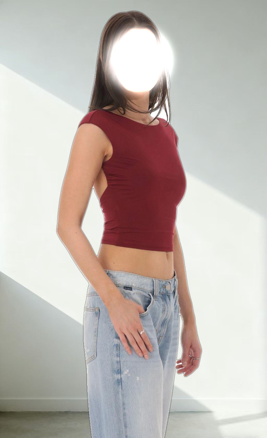 High Neck Open Back Top in Maroon