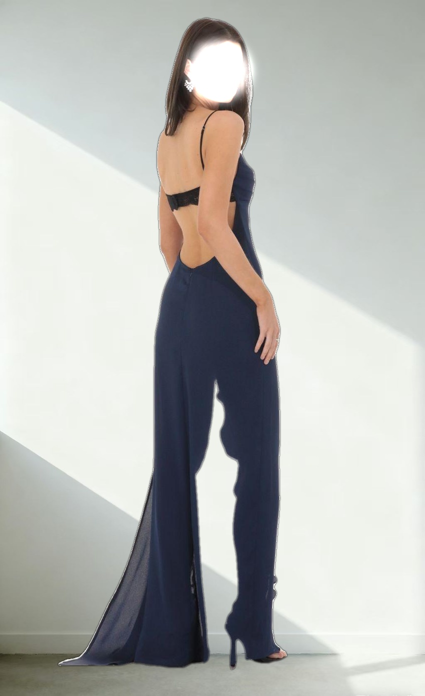Cowl Neck Satin Open Back Maxi Dress in Navy