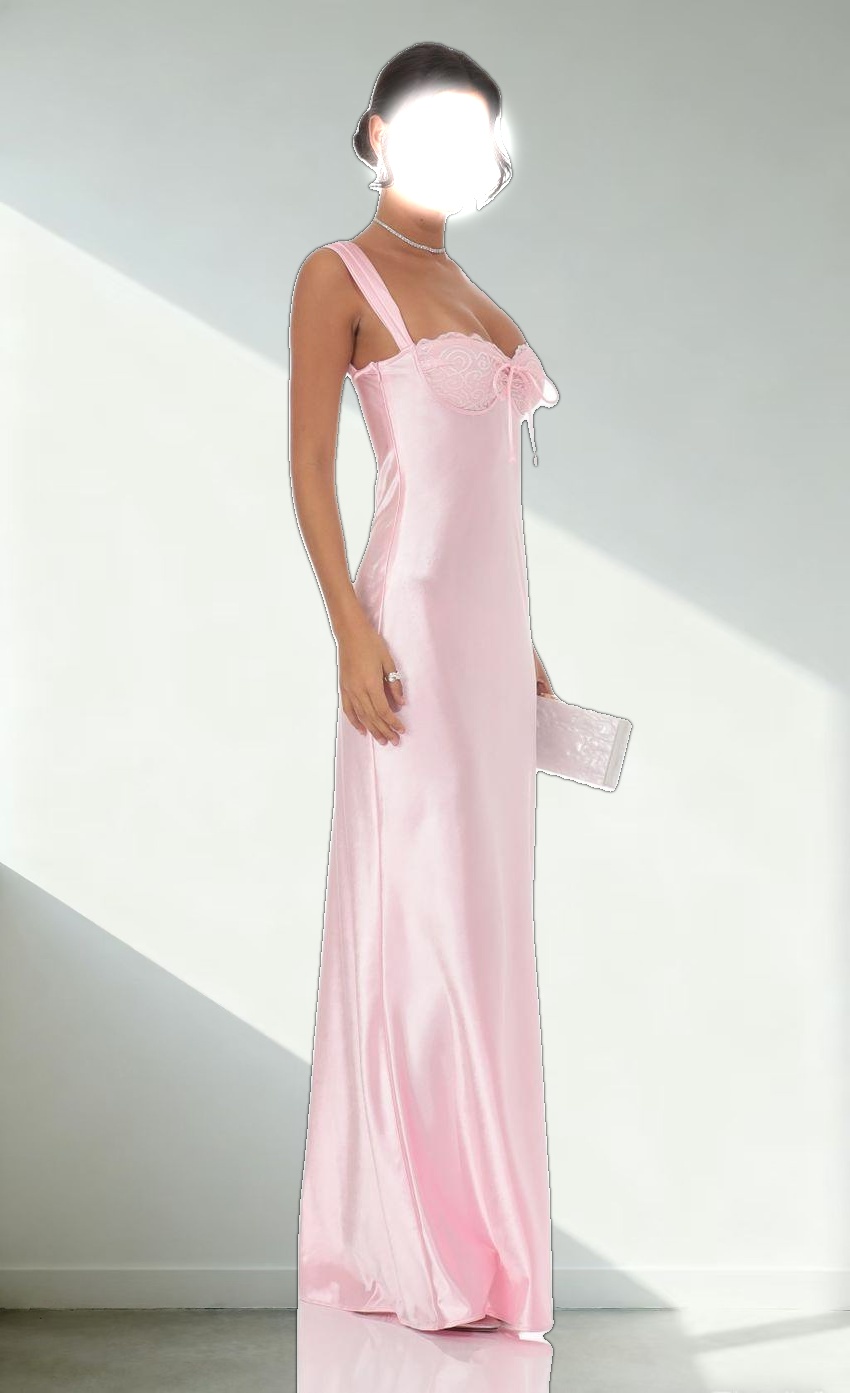 Satin Lace-Bust Dress in Pink