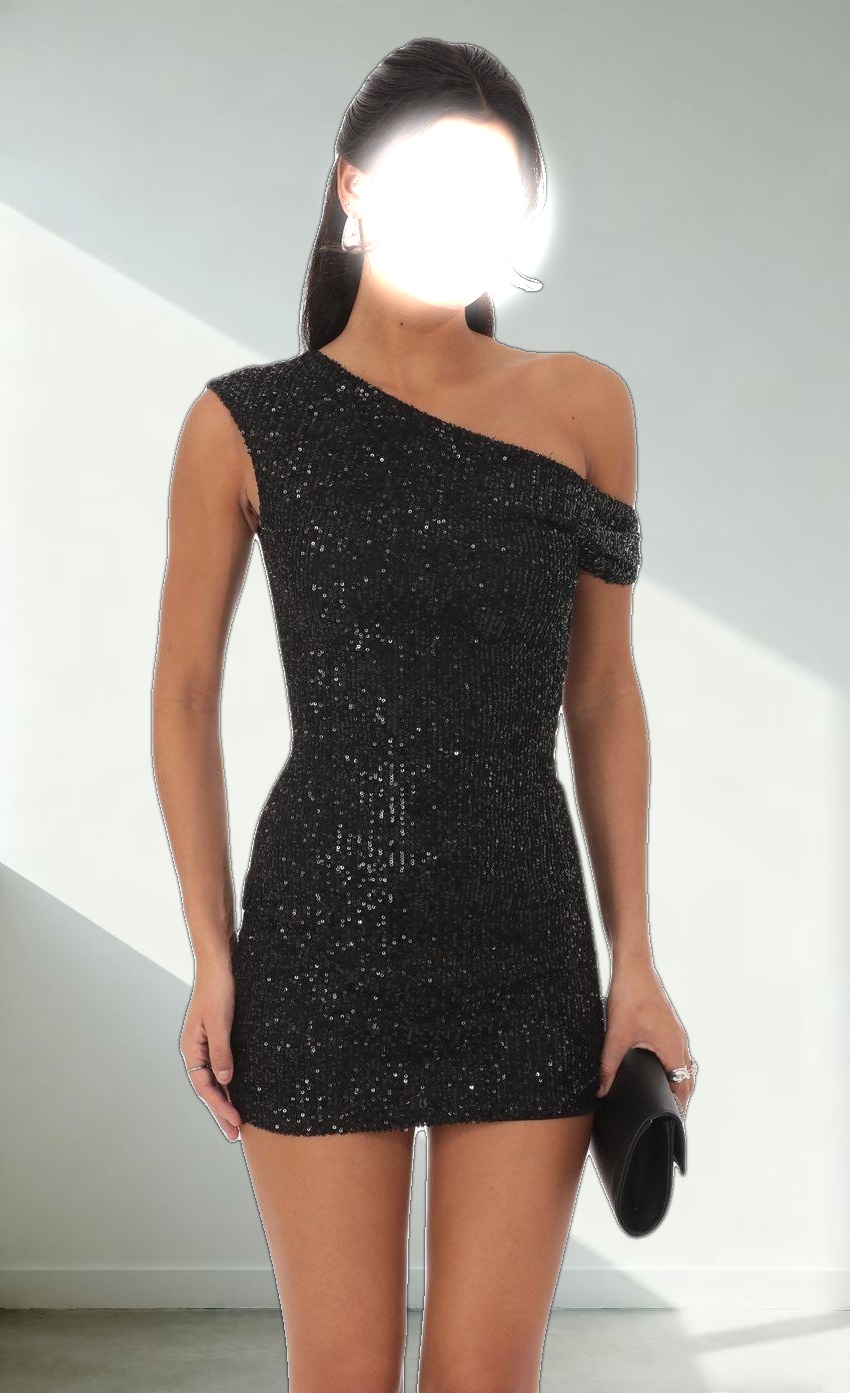 Off Shoulder Sequin Bodycon Dress in Black