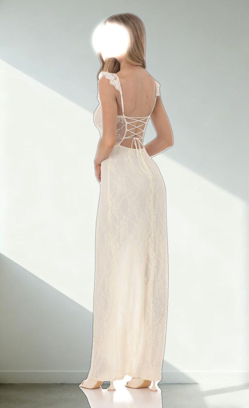 Lace Ruffle Sleeve Maxi Dress in Cream