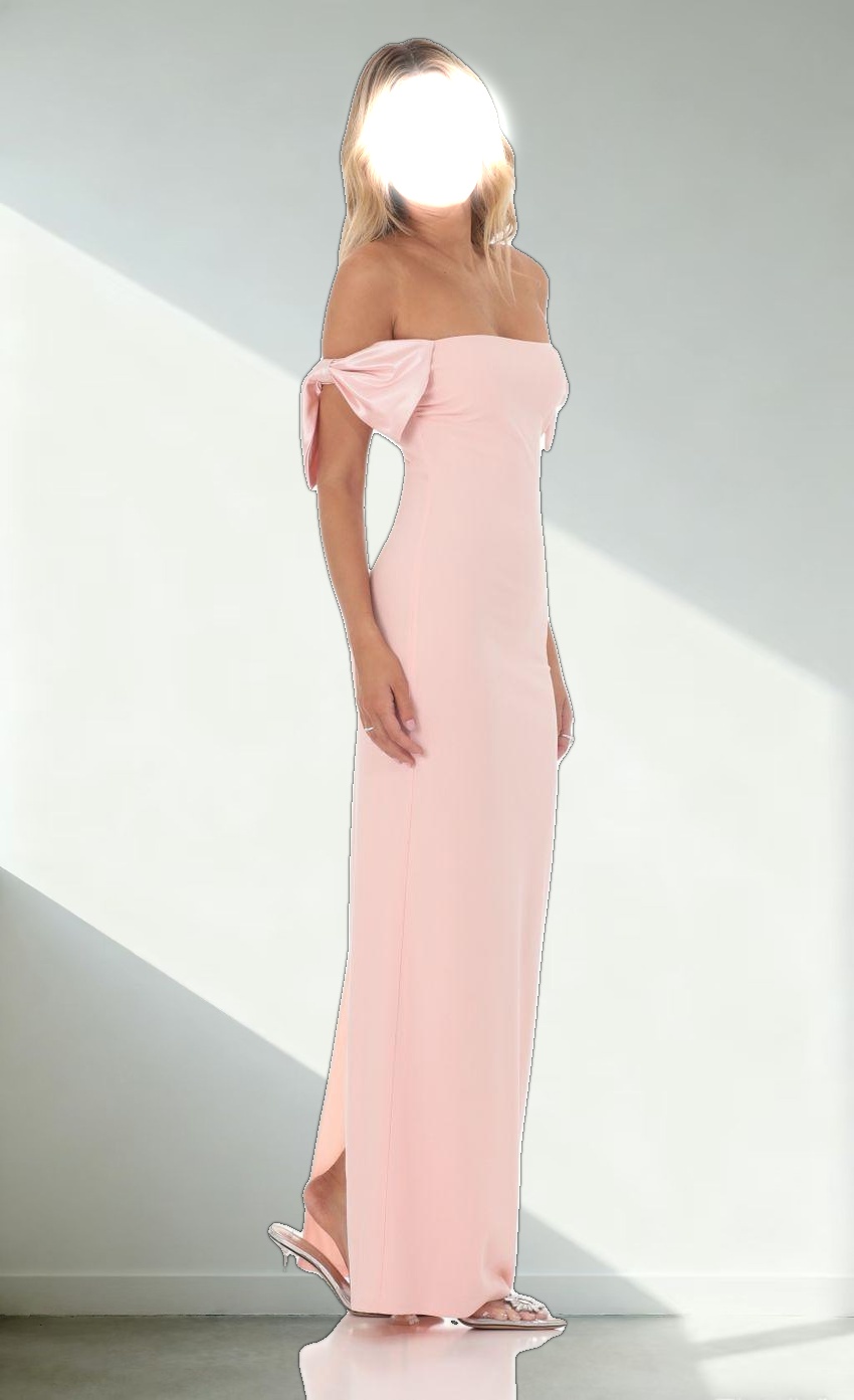 Off Shoulder Bow Sleeve Maxi Dress in Pink
