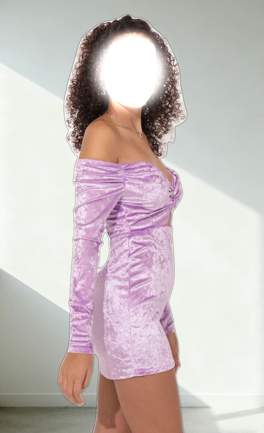 Off Shoulder Velvet Dress in Lavender