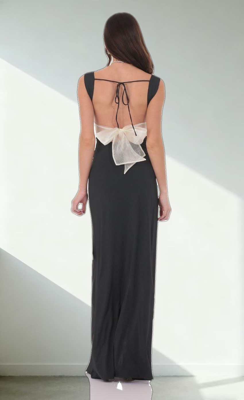 Open Back Bow Maxi Dress in Black