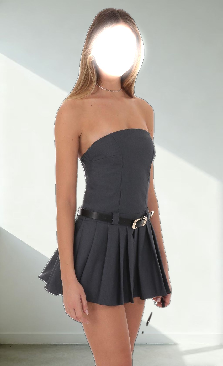 Strapless Pleated Dress in Grey