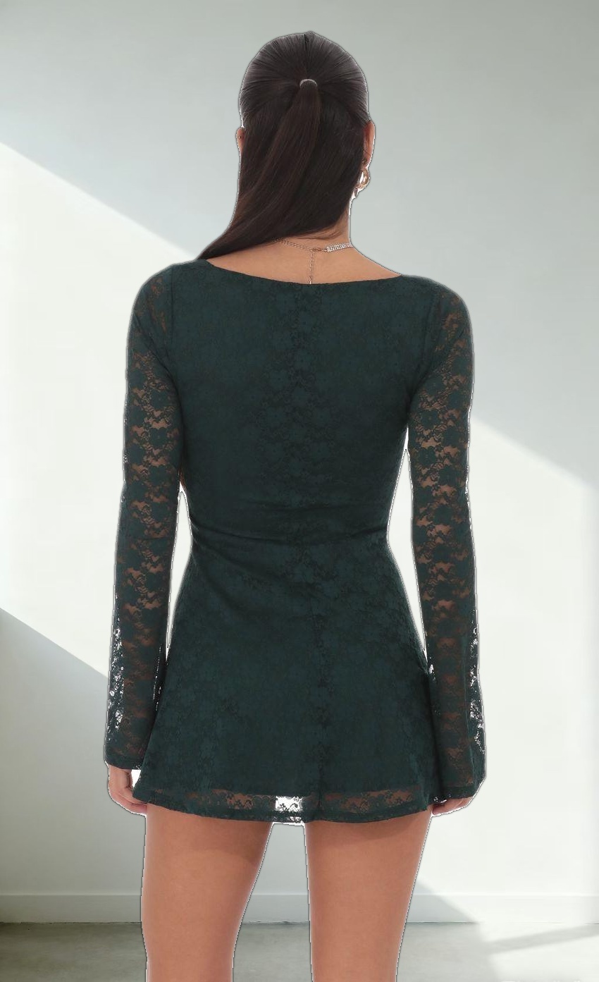 Lace Twist Cutout Dress in Green