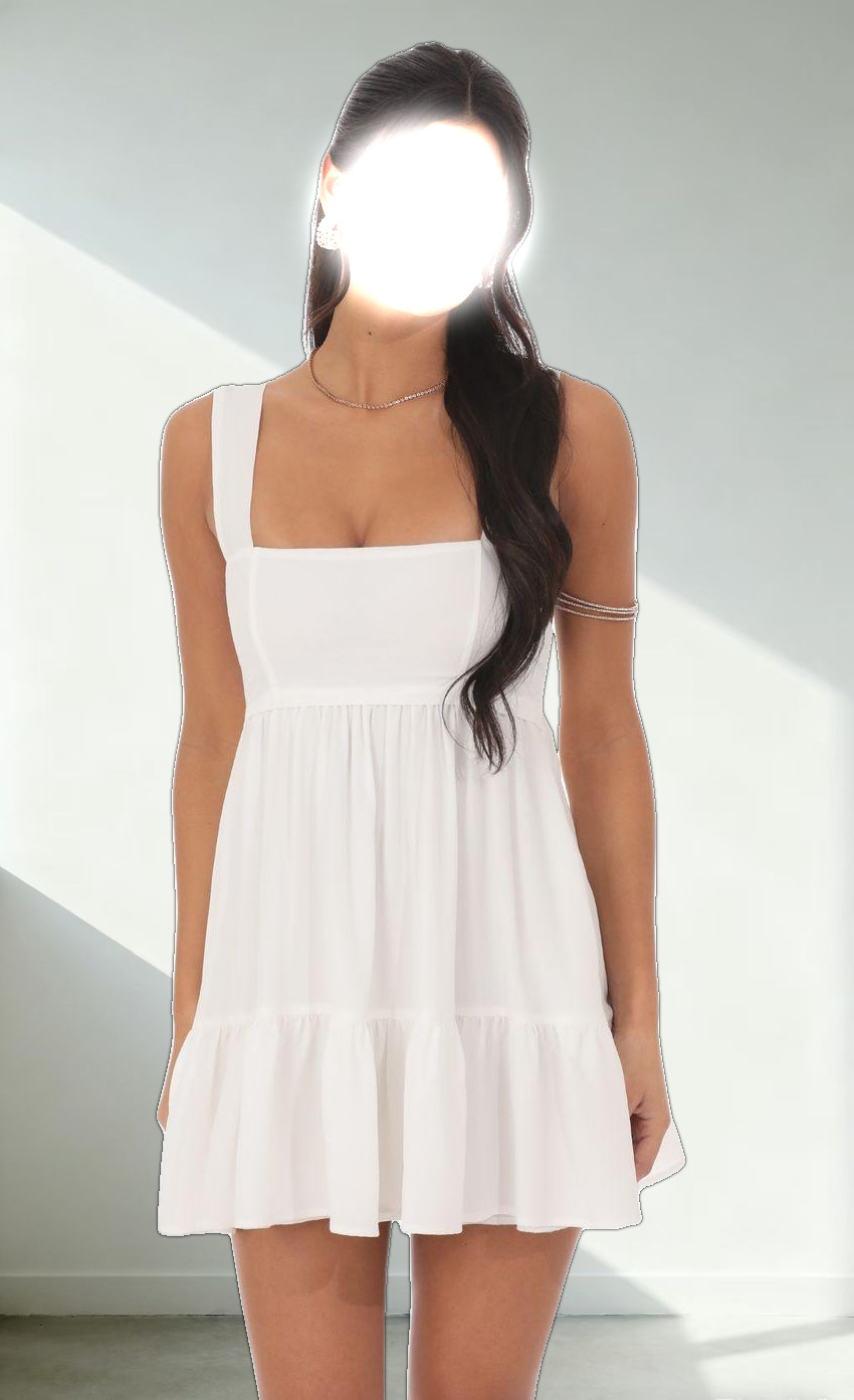 Square Neckline Dress in White